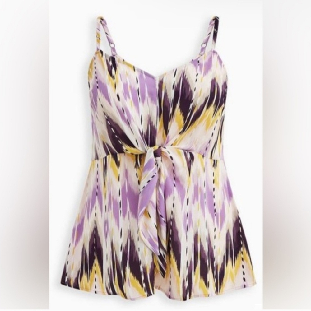 Torrid Purple Ikat Peplum Tie Front Cami Tank Top